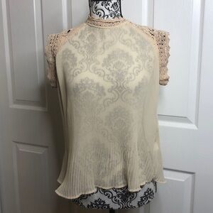 Zara Cream Semi Sheer Crochet Lined Blouse XS